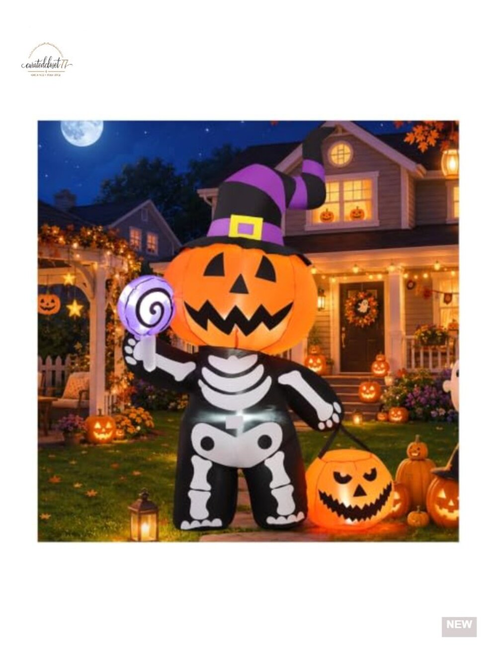 6ft Halloween Inflatable Pumpkin Skull Outdoor Yard Decoration with LED Lights
